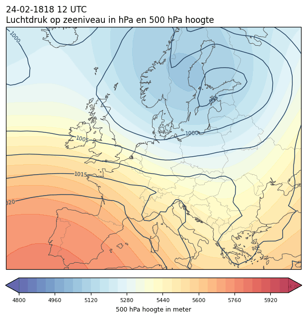 Weerkaart van 24 februari 1818 om 12 UTC
