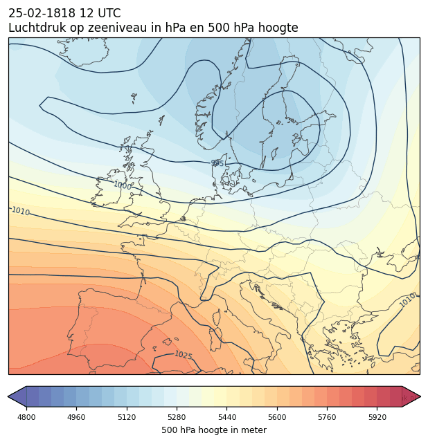 Weerkaart van 25 februari 1818 om 12 UTC