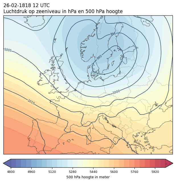 Weerkaart van 26 februari 1818 om 12 UTC