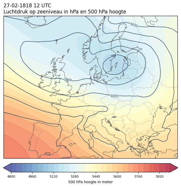 Weerkaart van 27 februari 1818 om 12 UTC