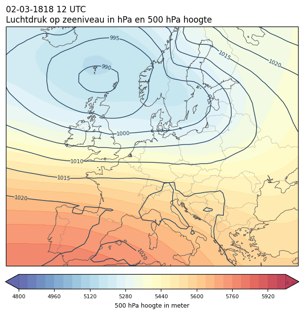 Weerkaart van 2 maart 1818 om 12 UTC