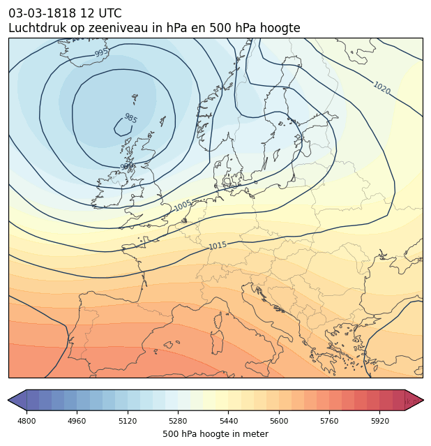 Weerkaart van 3 maart 1818 om 12 UTC