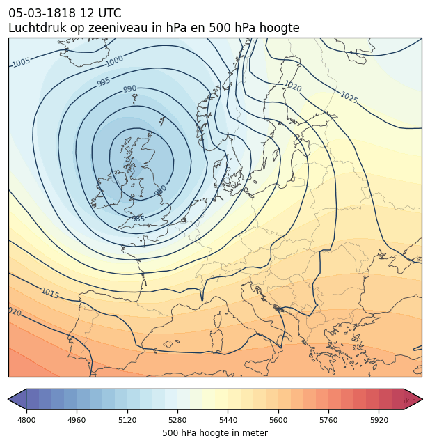 Weerkaart van 5 maart 1818 om 12 UTC