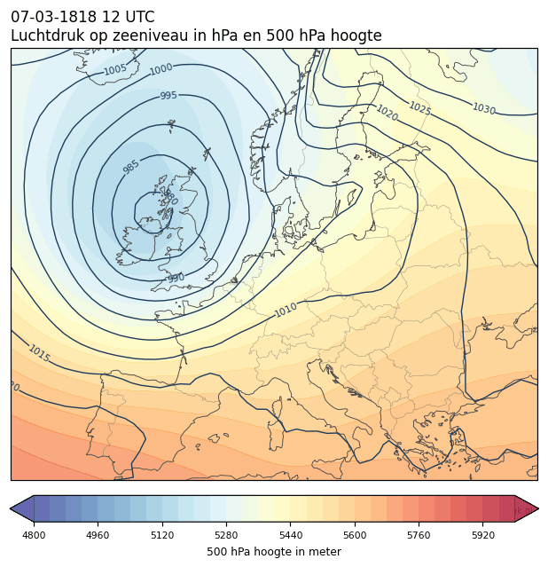 Weerkaart van 7 maart 1818 om 12 UTC