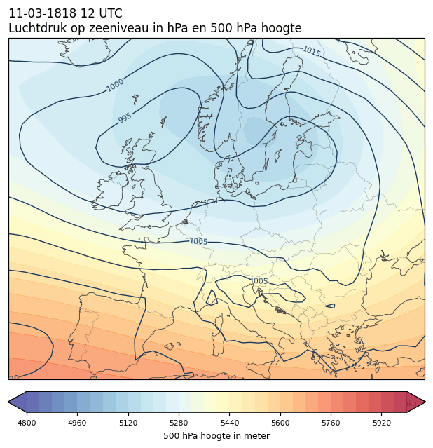 Weerkaart van 11 maart 1818 om 12 UTC