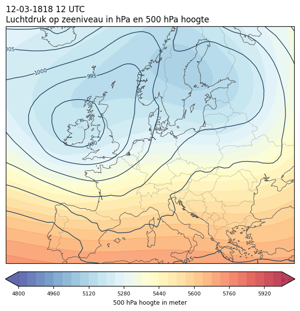 Weerkaart van 12 maart 1818 om 12 UTC