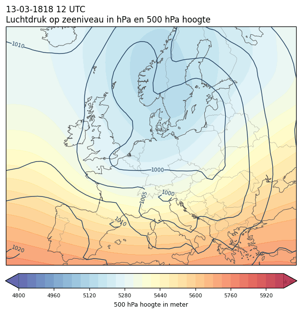 Weerkaart van 13 maart 1818 om 12 UTC