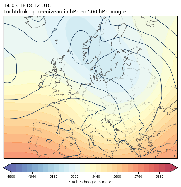 Weerkaart van 14 maart 1818 om 12 UTC