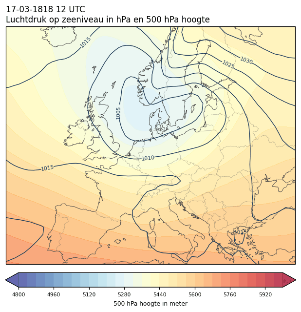 Weerkaart van 17 maart 1818 om 12 UTC