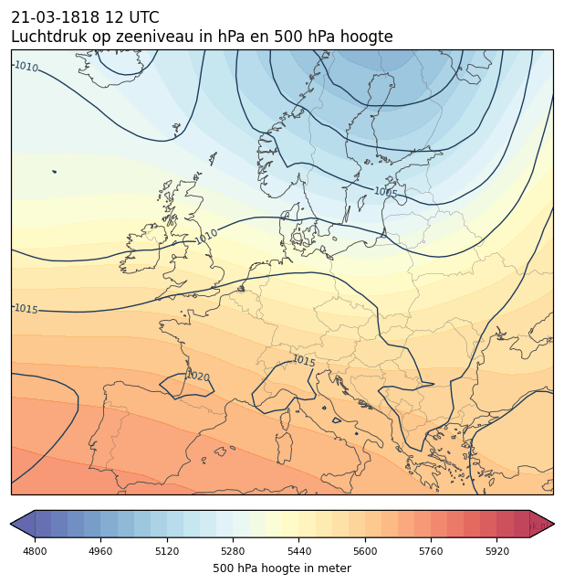 Weerkaart van 21 maart 1818 om 12 UTC