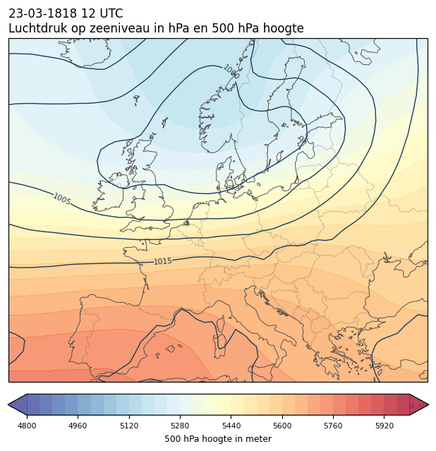 Weerkaart van 23 maart 1818 om 12 UTC