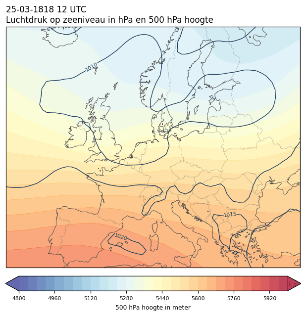 Weerkaart van 25 maart 1818 om 12 UTC