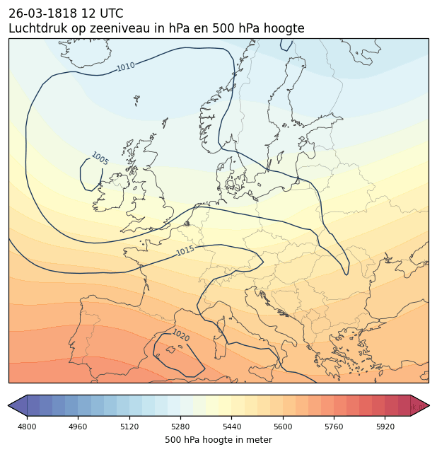 Weerkaart van 26 maart 1818 om 12 UTC