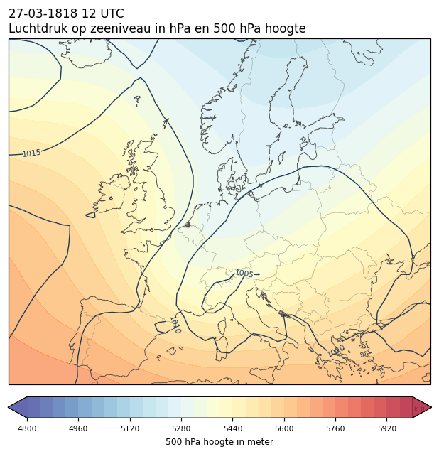 Weerkaart van 27 maart 1818 om 12 UTC