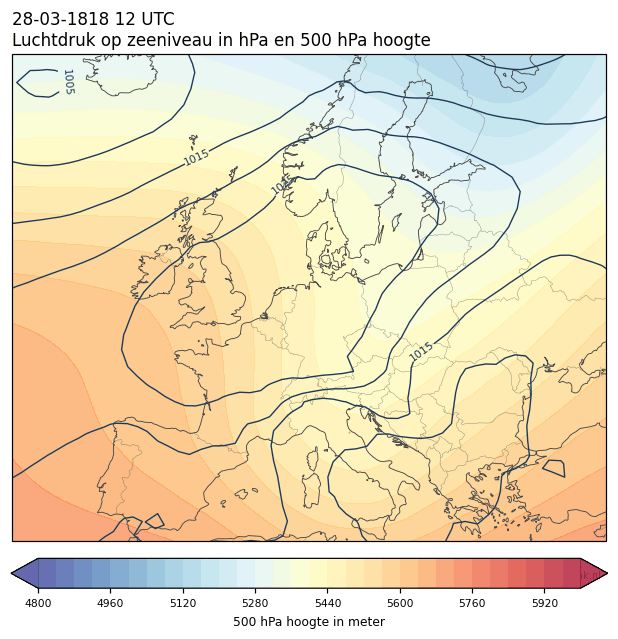 Weerkaart van 28 maart 1818 om 12 UTC