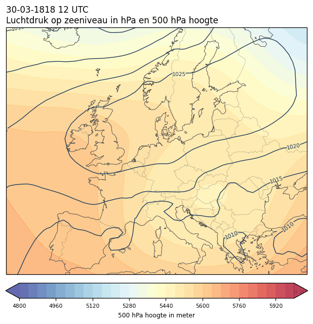 Weerkaart van 30 maart 1818 om 12 UTC