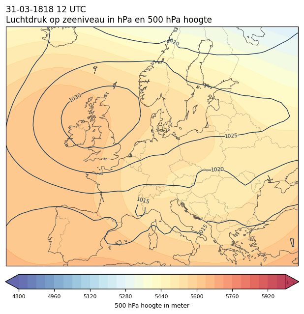 Weerkaart van 31 maart 1818 om 12 UTC