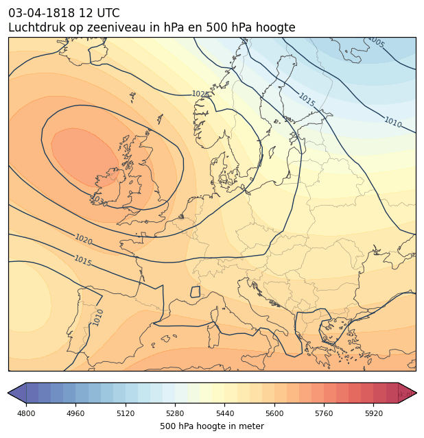 Weerkaart van 3 april 1818 om 12 UTC