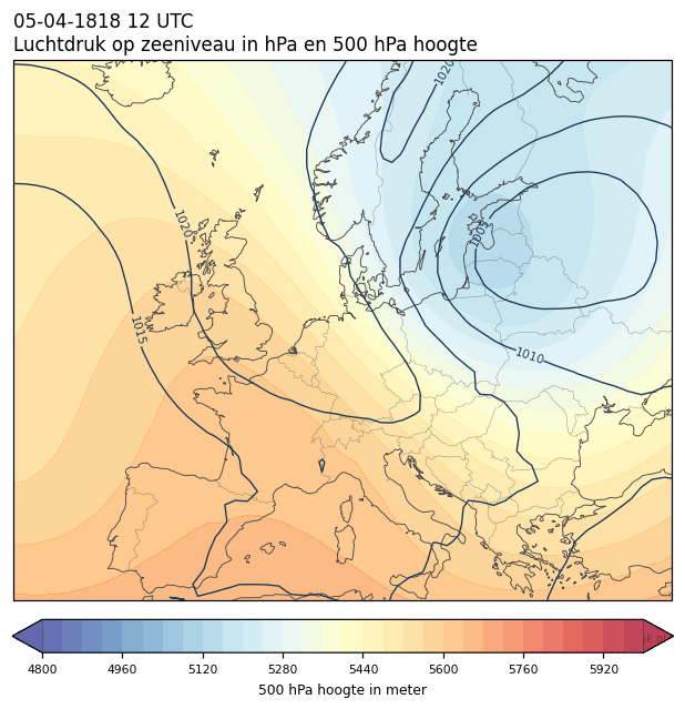 Weerkaart van 5 april 1818 om 12 UTC