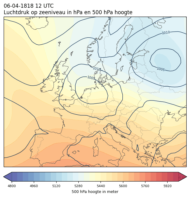 Weerkaart van 6 april 1818 om 12 UTC