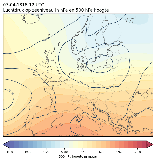 Weerkaart van 7 april 1818 om 12 UTC