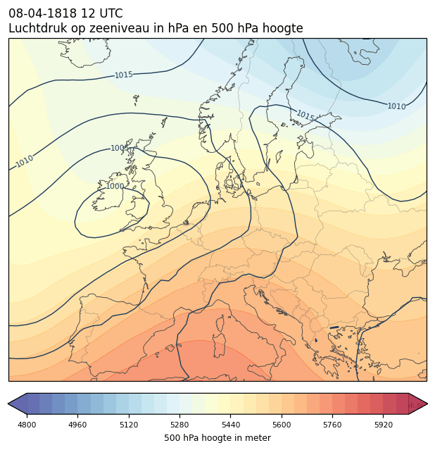 Weerkaart van 8 april 1818 om 12 UTC