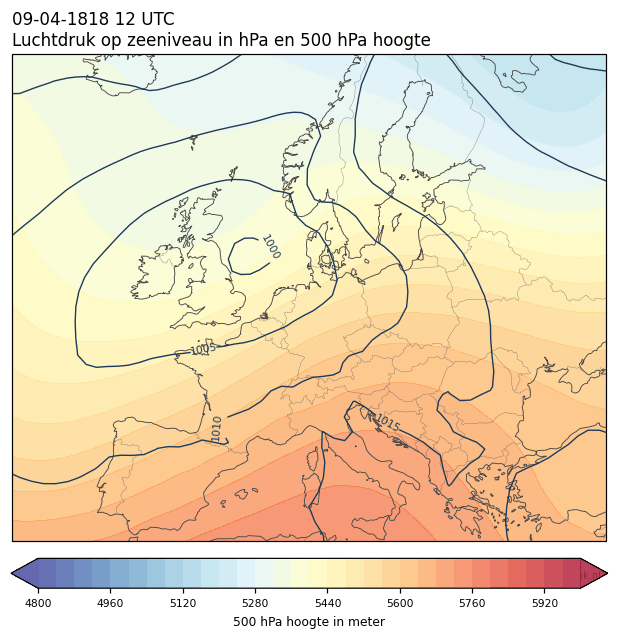 Weerkaart van 9 april 1818 om 12 UTC