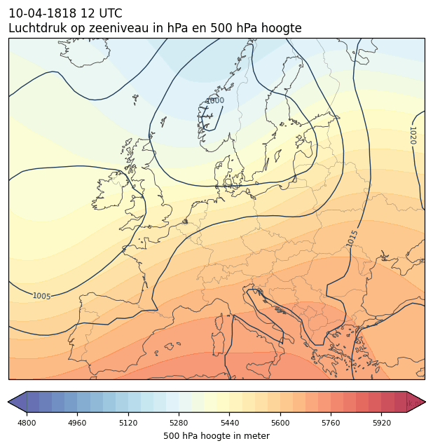 Weerkaart van 10 april 1818 om 12 UTC