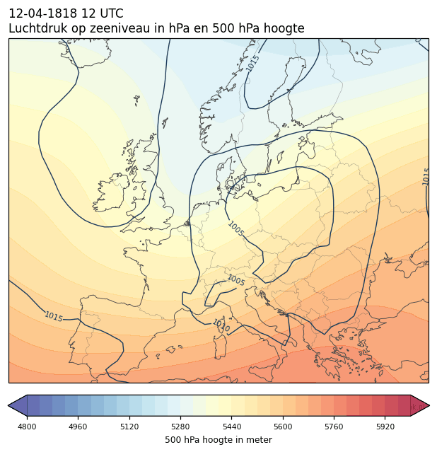 Weerkaart van 12 april 1818 om 12 UTC