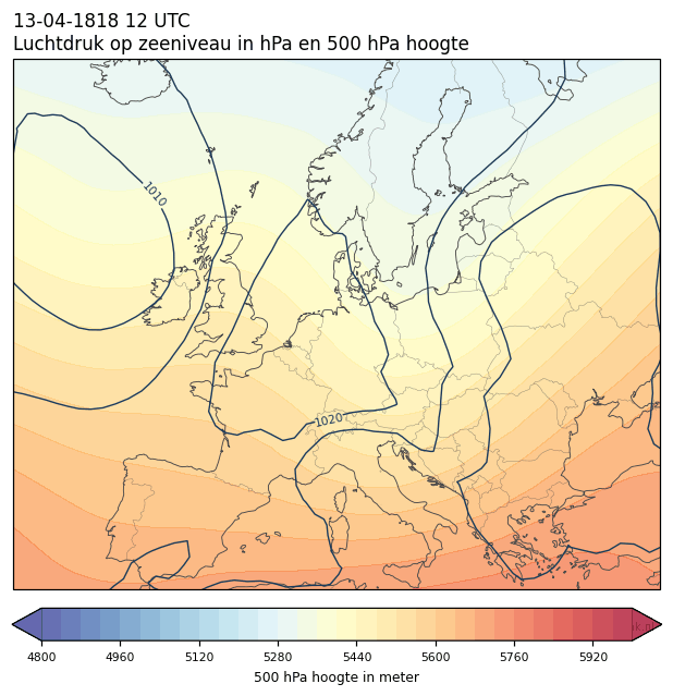 Weerkaart van 13 april 1818 om 12 UTC