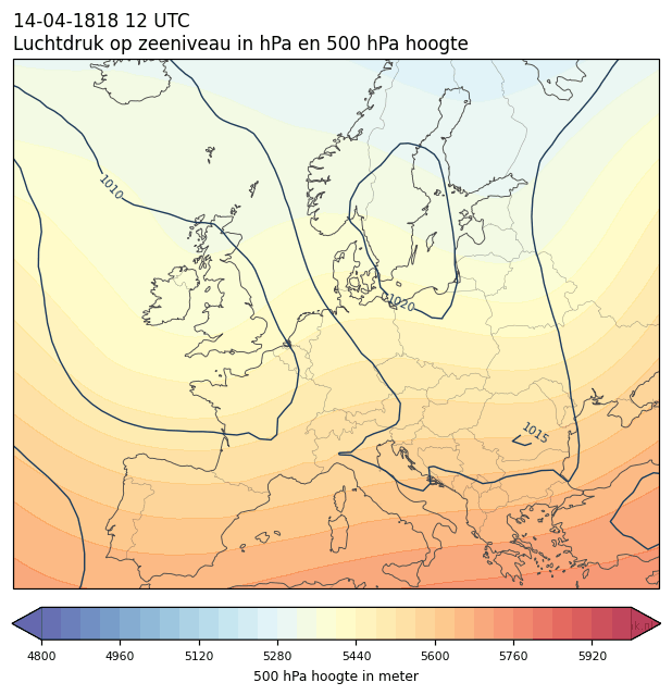 Weerkaart van 14 april 1818 om 12 UTC