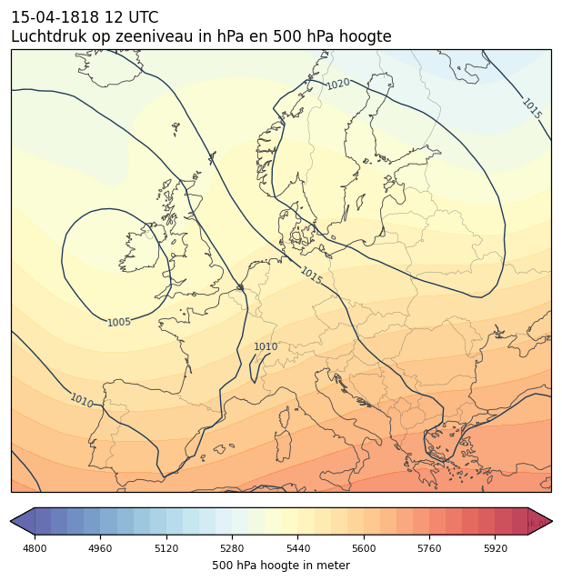 Weerkaart van 15 april 1818 om 12 UTC