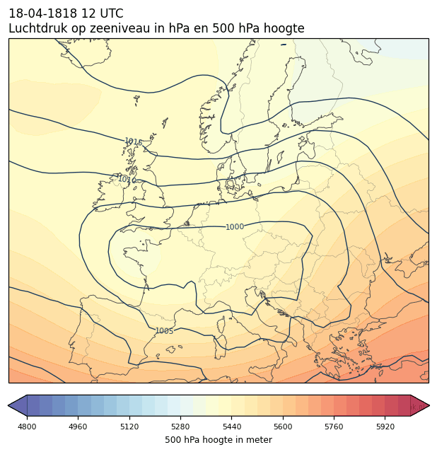 Weerkaart van 18 april 1818 om 12 UTC