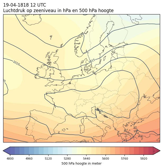 Weerkaart van 19 april 1818 om 12 UTC