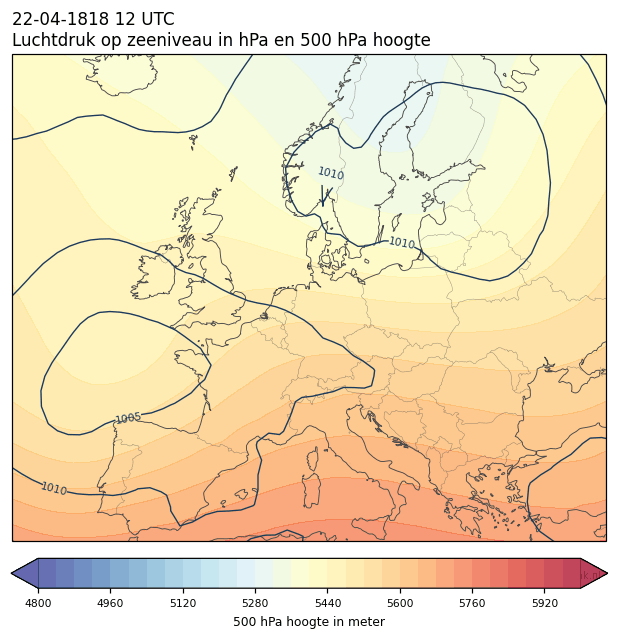 Weerkaart van 22 april 1818 om 12 UTC