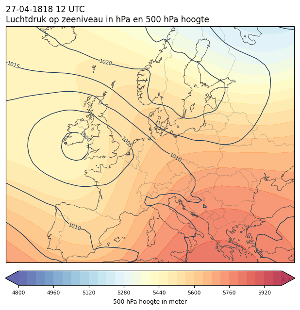 Weerkaart van 27 april 1818 om 12 UTC