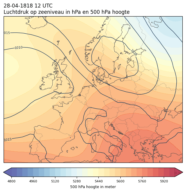 Weerkaart van 28 april 1818 om 12 UTC