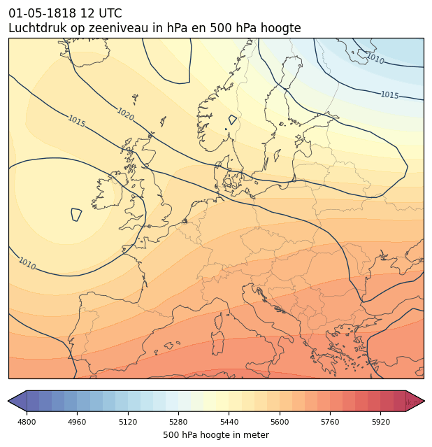 Weerkaart van 1 mei 1818 om 12 UTC