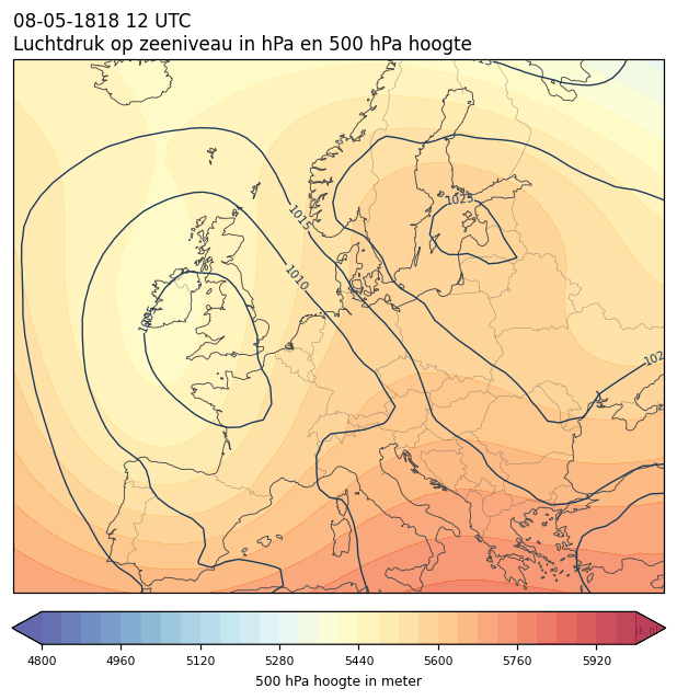 Weerkaart van 8 mei 1818 om 12 UTC