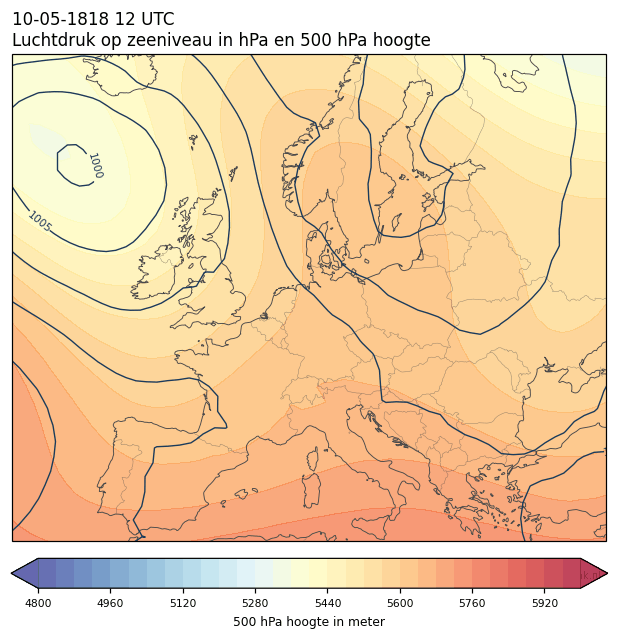 Weerkaart van 10 mei 1818 om 12 UTC