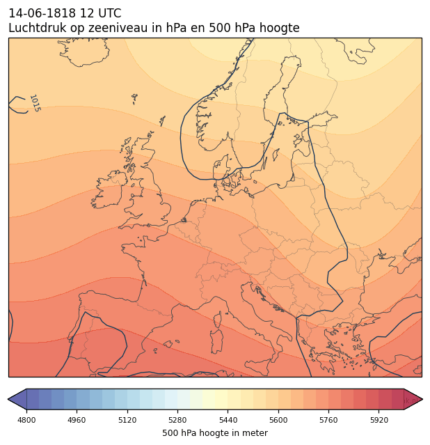 Weerkaart van 14 juni 1818 om 12 UTC