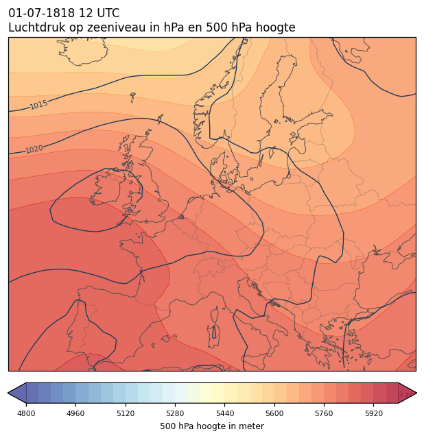 Weerkaart van 1 juli 1818 om 12 UTC
