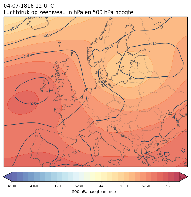 Weerkaart van 4 juli 1818 om 12 UTC