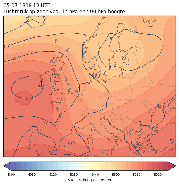 Weerkaart van 5 juli 1818 om 12 UTC