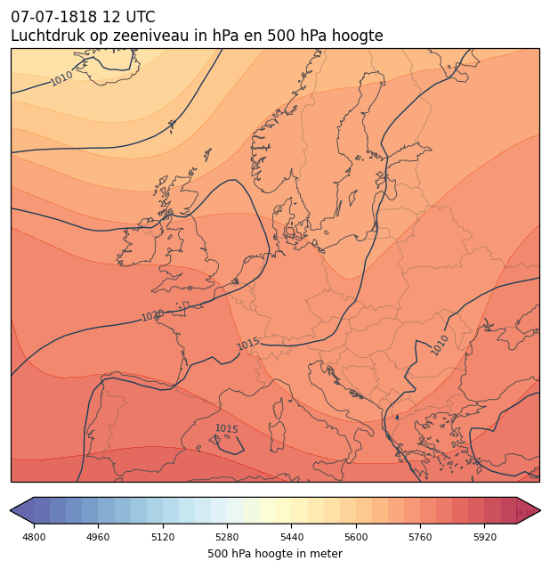 Weerkaart van 7 juli 1818 om 12 UTC