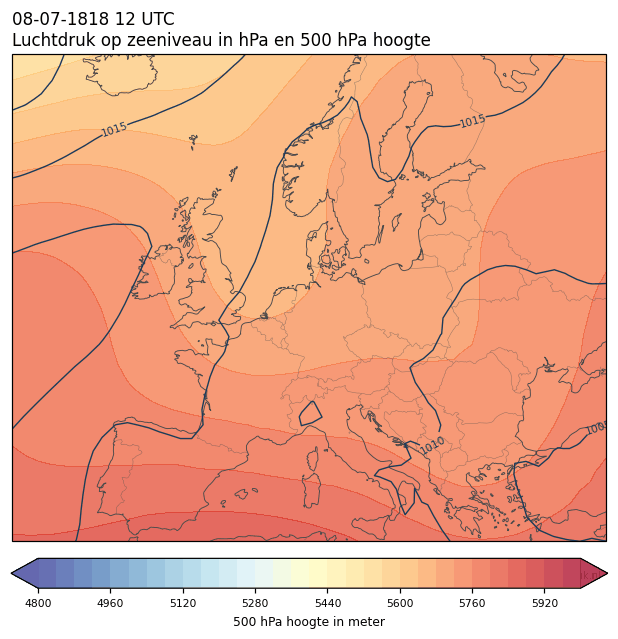 Weerkaart van 8 juli 1818 om 12 UTC