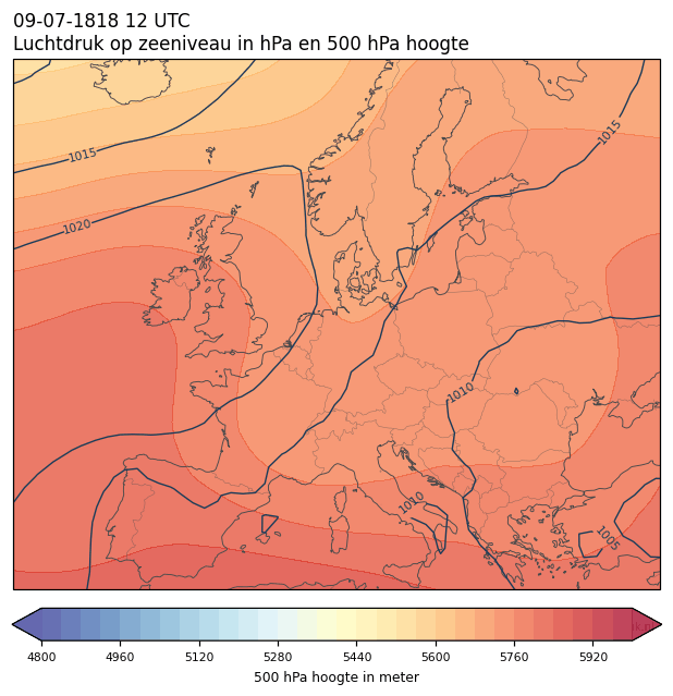 Weerkaart van 9 juli 1818 om 12 UTC
