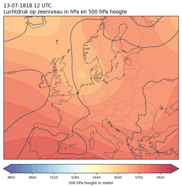 Weerkaart van 13 juli 1818 om 12 UTC