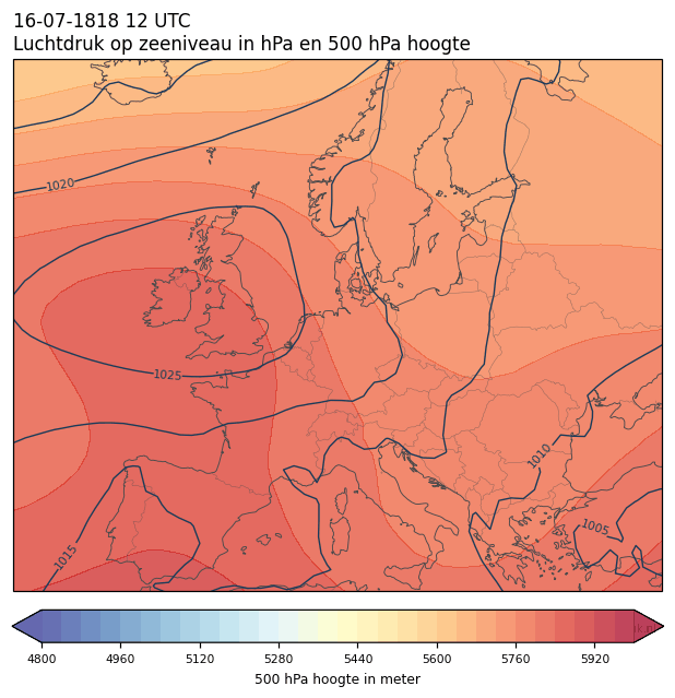 Weerkaart van 16 juli 1818 om 12 UTC