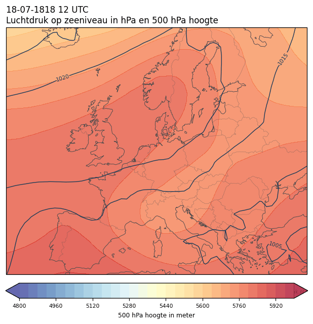 Weerkaart van 18 juli 1818 om 12 UTC